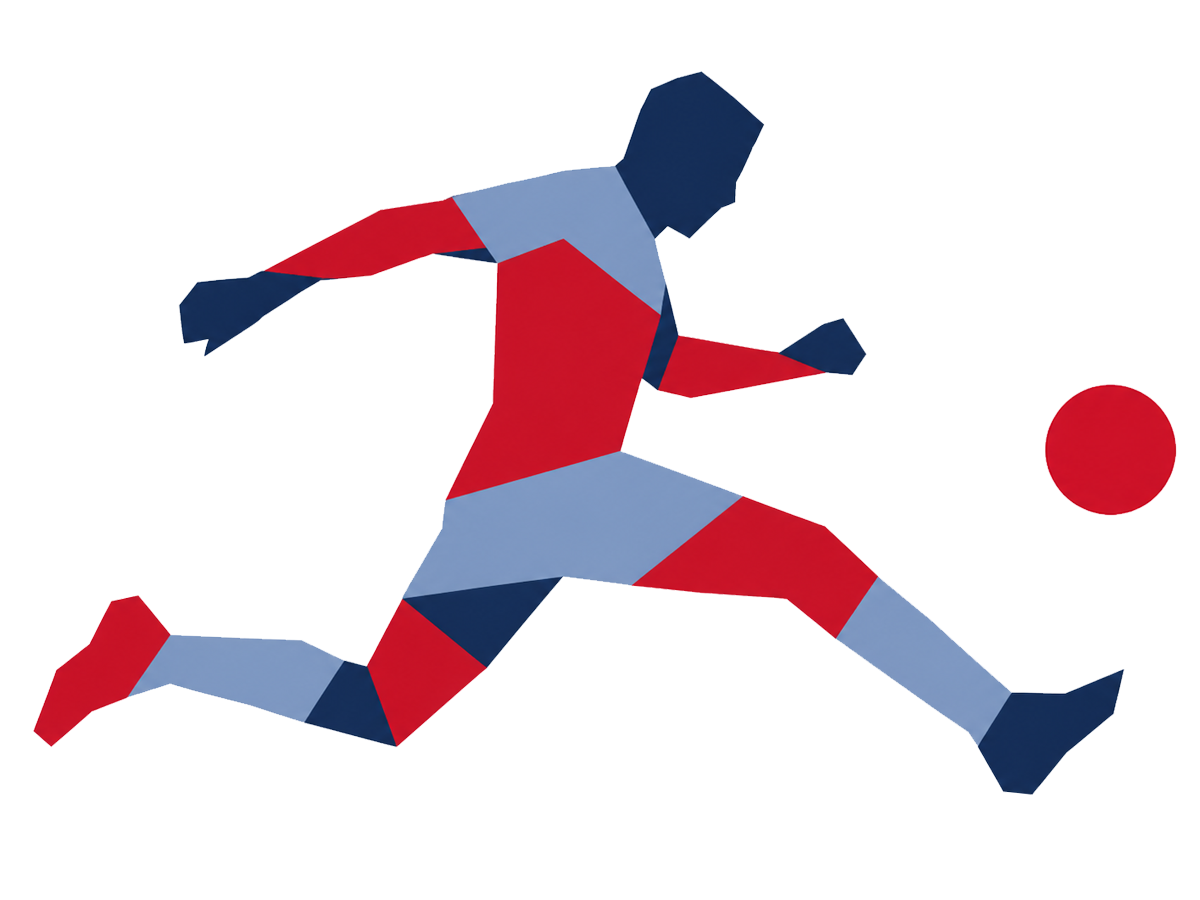 ボールを蹴り出すサッカー選手とボールを描いた抽象イメージ
